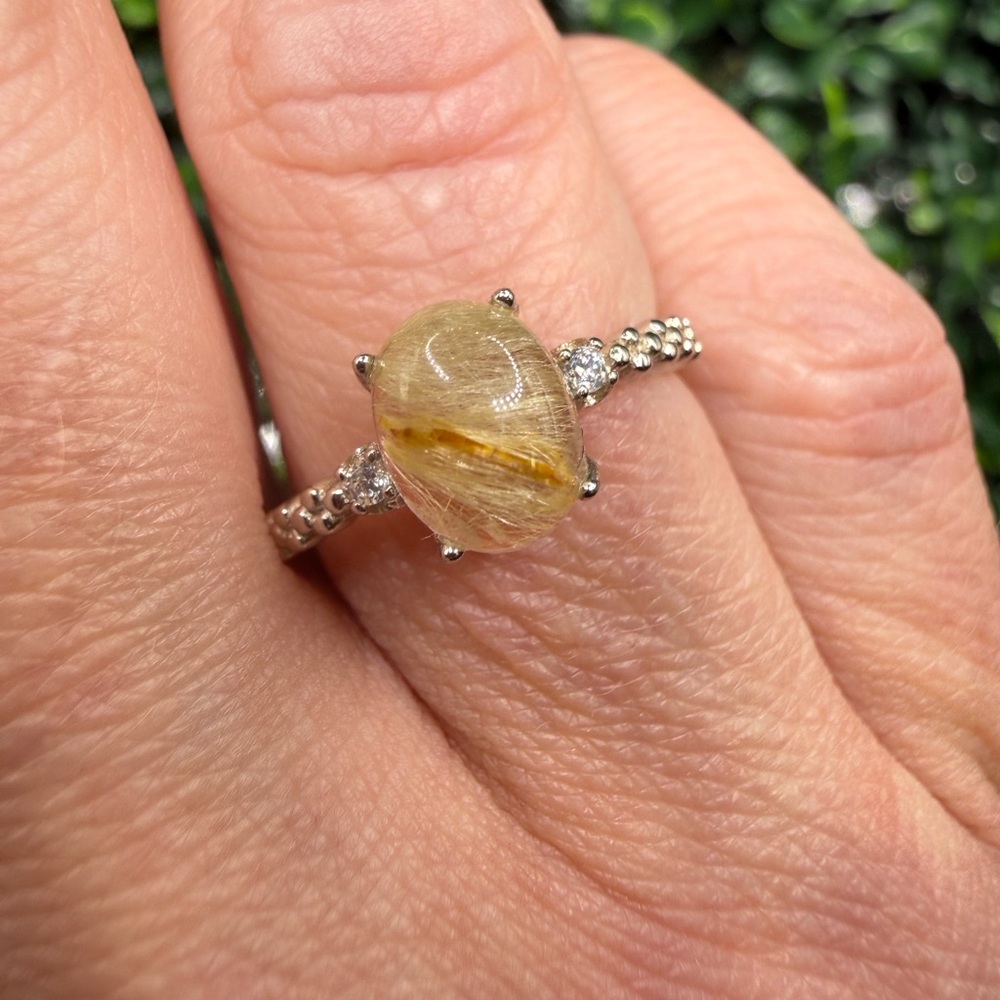 Golden Rutile Quartz, Adjustable Sterling Silver Ring - Picture 6 of 10
